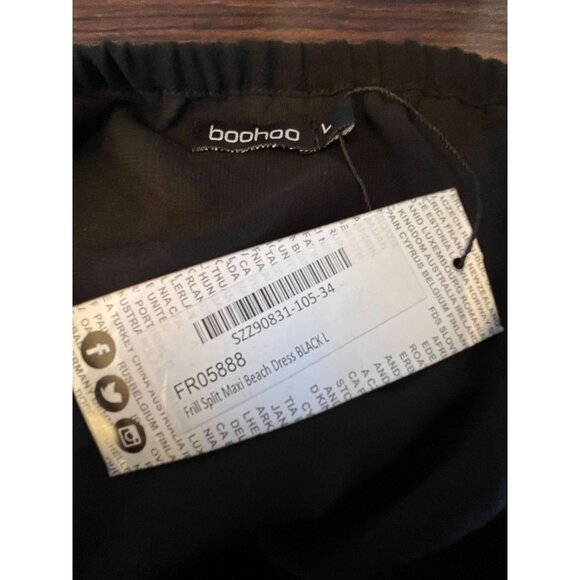 Boohoo NWT Split Maxi Beach‎ Dress L Black Womens Resort Spring Break Vacation - Picture 5 of 8